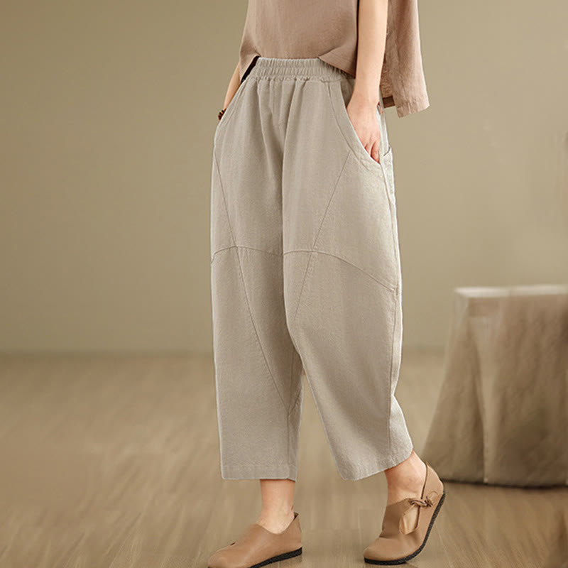 Pantalon harem pour femme, couleur unie, longueur printemps 7-8, avec poches, Buddha Stones - image 3