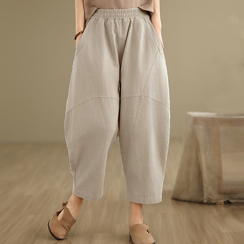 Pantalon harem pour femme, couleur unie, longueur printemps 7-8, avec poches, Buddha Stones - Lin - US8-10，UK/AU12-14，EU40-42 (2XL) - image 0