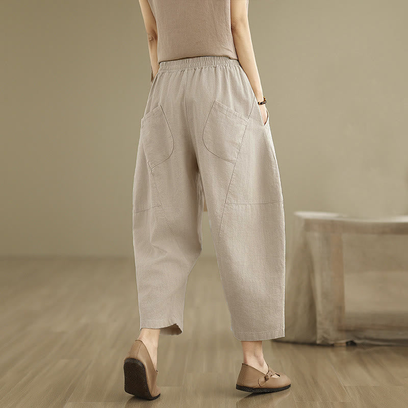 Pantalon harem pour femme, couleur unie, longueur printemps 7-8, avec poches, Buddha Stones - image 4