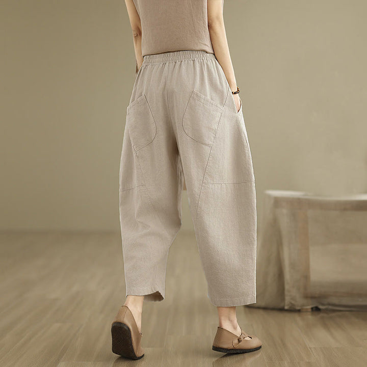 Pantalon harem pour femme, couleur unie, longueur printemps 7-8, avec poches, Buddha Stones - image 4