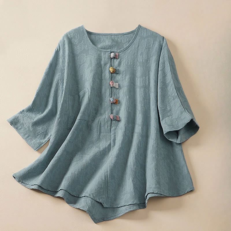 Chemise femme à manches courtes, manches courtes, motif floral coloré et grenouille , Buddha Stones - Bleu ciel clair - US8-10，UK/AU12-14，EU40-42 (2XL) - image 0