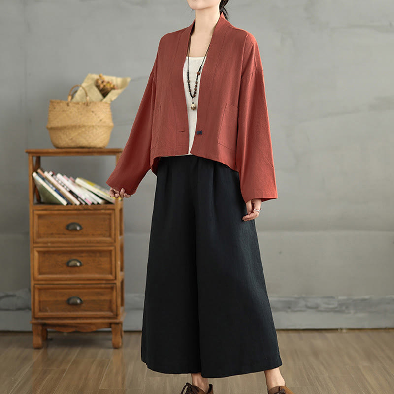 Veste courte décontractée vintage à manches longues, ouverte sur le devant et dotée de poches , de la Buddha Stones - image 13
