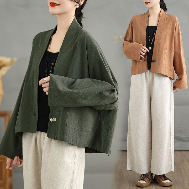 Veste courte décontractée vintage à manches longues, ouverte sur le devant et dotée de poches , de la Buddha Stones - image 20