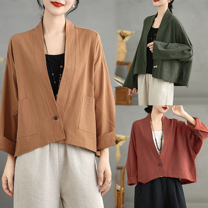 Veste courte décontractée vintage à manches longues, ouverte sur le devant et dotée de poches , de la Buddha Stones - image 21