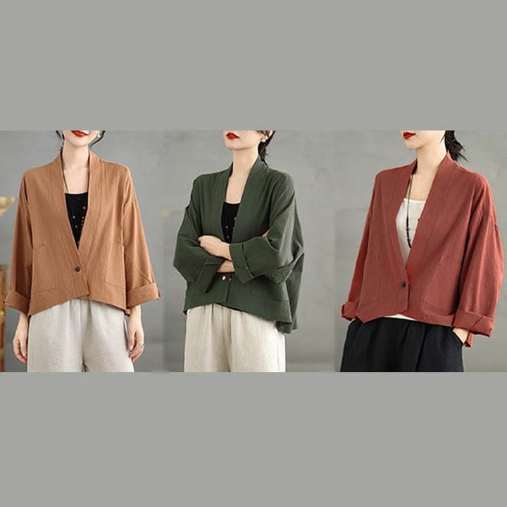 Veste courte décontractée vintage à manches longues, ouverte sur le devant et dotée de poches , de la Buddha Stones - image 22