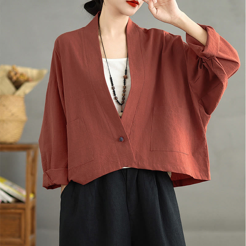Veste courte décontractée vintage à manches longues, ouverte sur le devant et dotée de poches , de la Buddha Stones - image 10