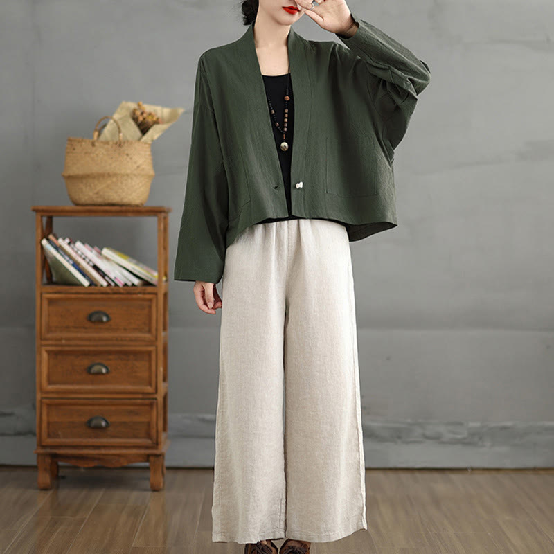 Veste décontractée vintage unie à manches longues et poches, Buddha Stones - image 19