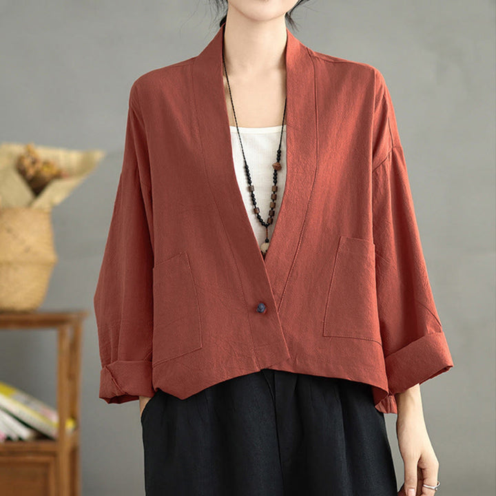 Veste courte décontractée vintage à manches longues, ouverte sur le devant et dotée de poches , de la Buddha Stones - image 9
