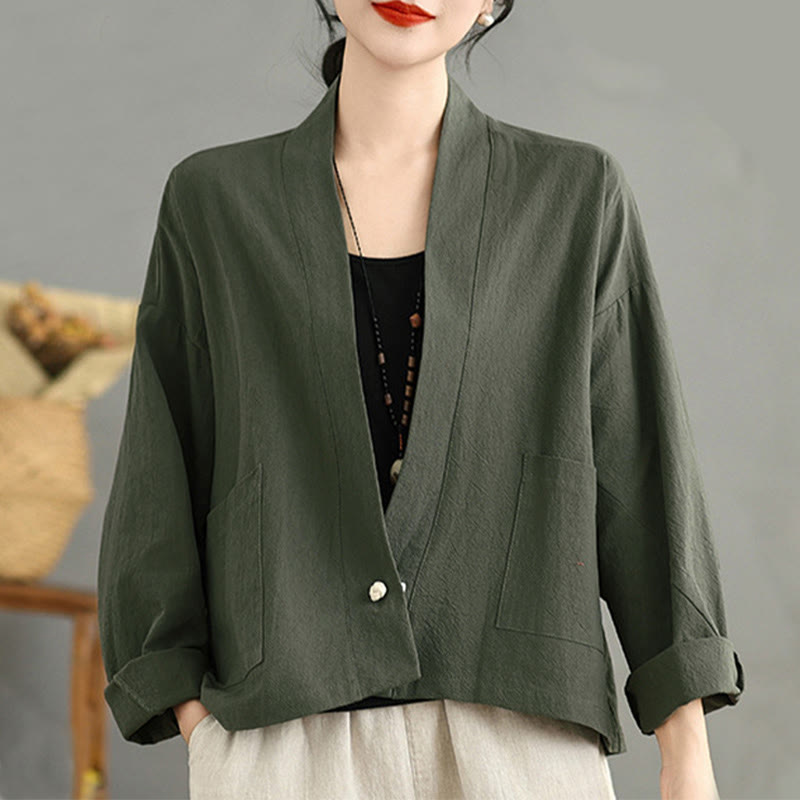 Veste décontractée vintage unie à manches longues et poches, Buddha Stones - image 15