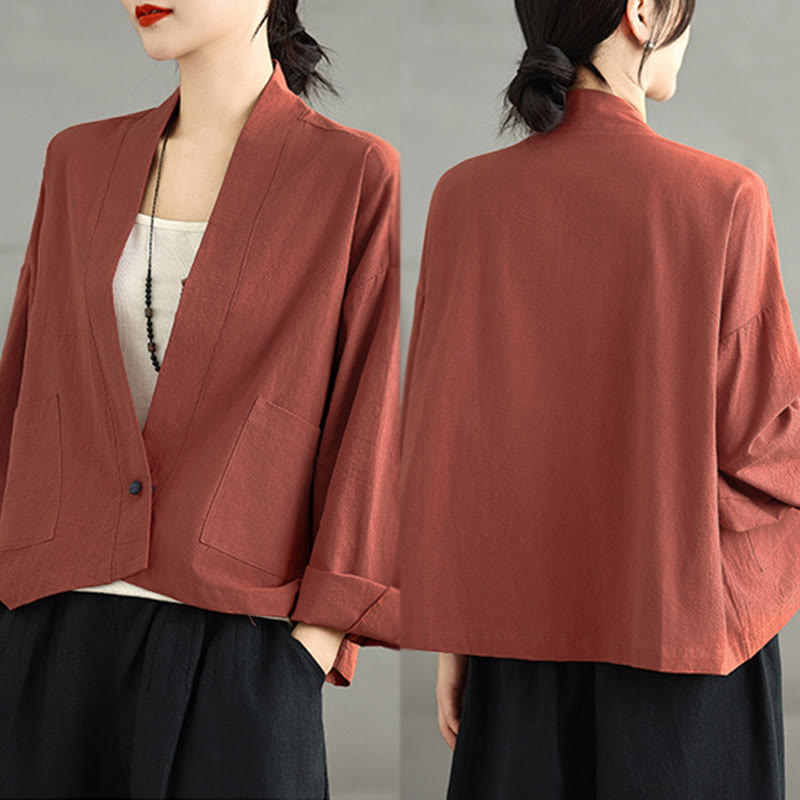 Veste courte décontractée vintage à manches longues, ouverte sur le devant et dotée de poches , de la Buddha Stones - image 11