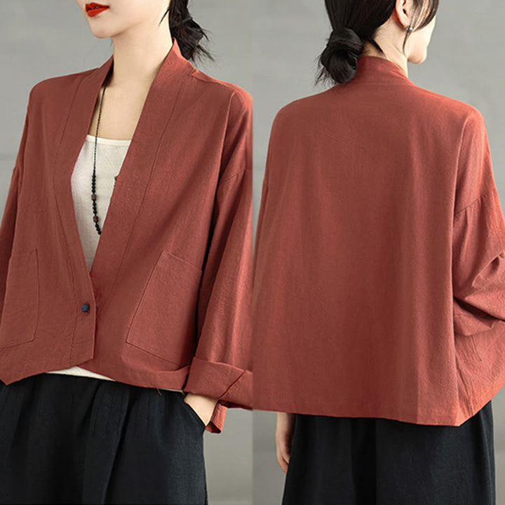 Veste courte décontractée vintage à manches longues, ouverte sur le devant et dotée de poches , de la Buddha Stones - image 11