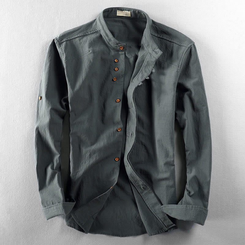 Chemise à manches longues pour homme, coupe ajustée, col montant, col rond, en coton et lin, motif Buddha Stones - CadetBlue - US/UK/AU48，EU58 (7XL) - image 10