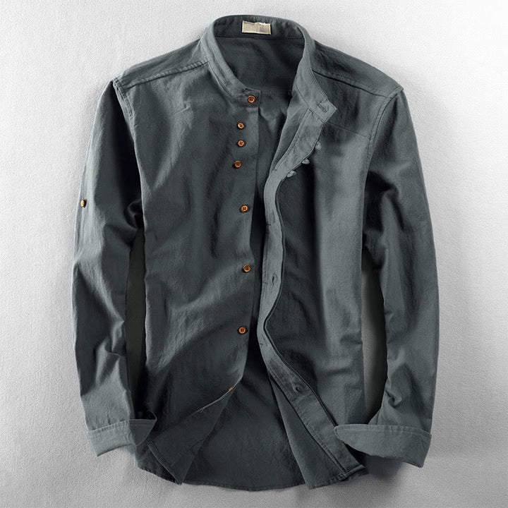 Chemise à manches longues pour homme, coupe ajustée, col montant, col rond, en coton et lin, motif Buddha Stones - CadetBlue - US/UK/AU48，EU58 (7XL) - image 10