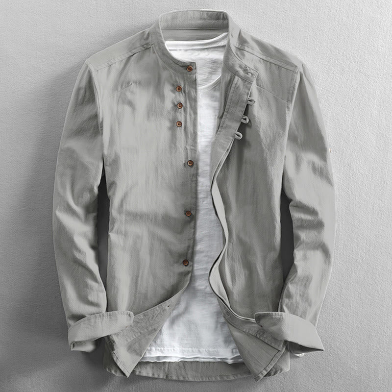 Chemise à manches longues pour homme, coupe ajustée, col montant, col rond, en coton et lin, motif Buddha Stones - WhiteSmoke - US/UK/AU48，EU58 (7XL) - image 12