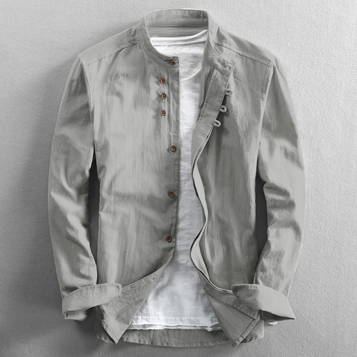 Chemise à manches longues pour homme, coupe ajustée, col montant, col rond, en coton et lin, motif Buddha Stones - WhiteSmoke - US/UK/AU48，EU58 (7XL) - image 12