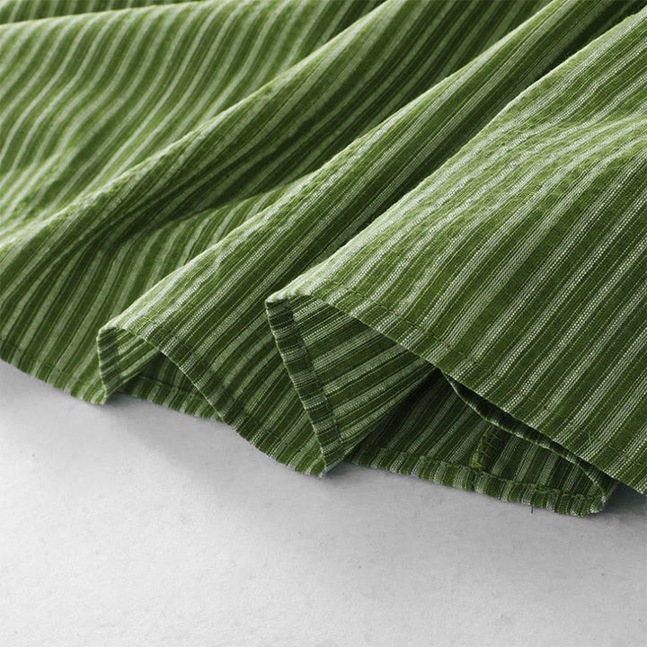 Buddha Stones Robe d'été élégante et décontractée à rayures vertes et col rond pour femme, sans manches - image 9