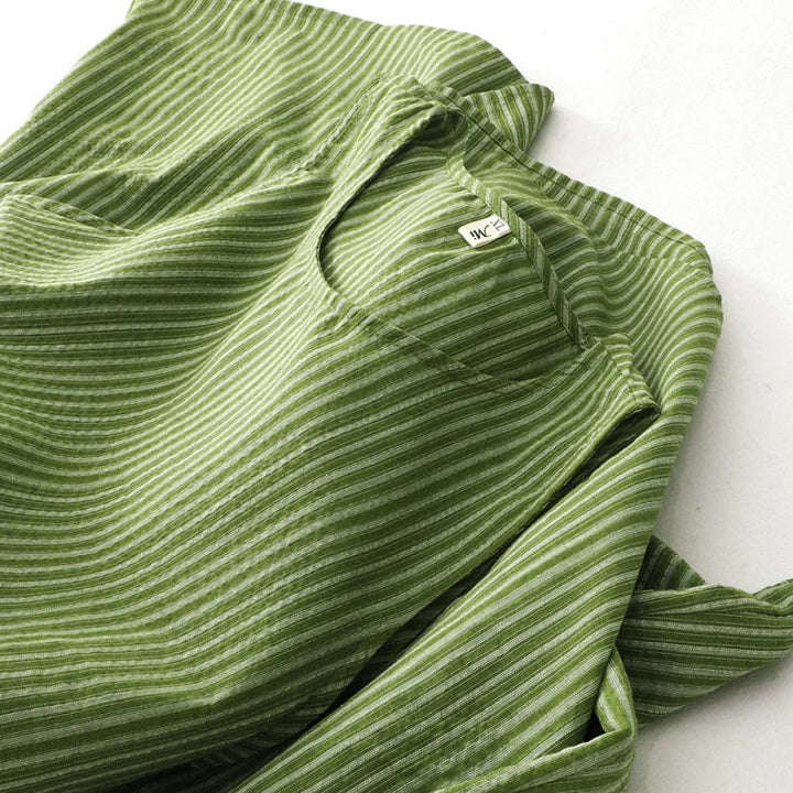 Buddha Stones Robe d'été élégante et décontractée à rayures vertes et col rond pour femme, sans manches - image 5