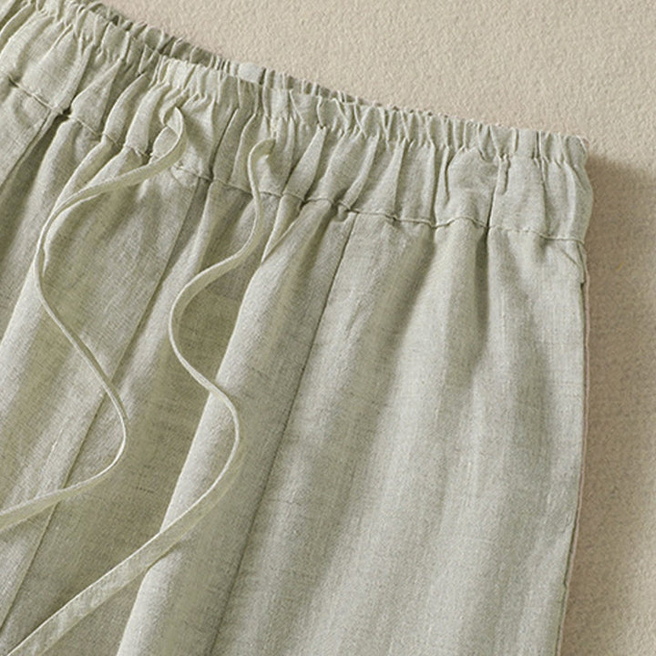 Buddha Stones Pantalon d'été décontracté en lin uni à cordon de serrage et jambes larges avec poches, longueur cheville. - image 11