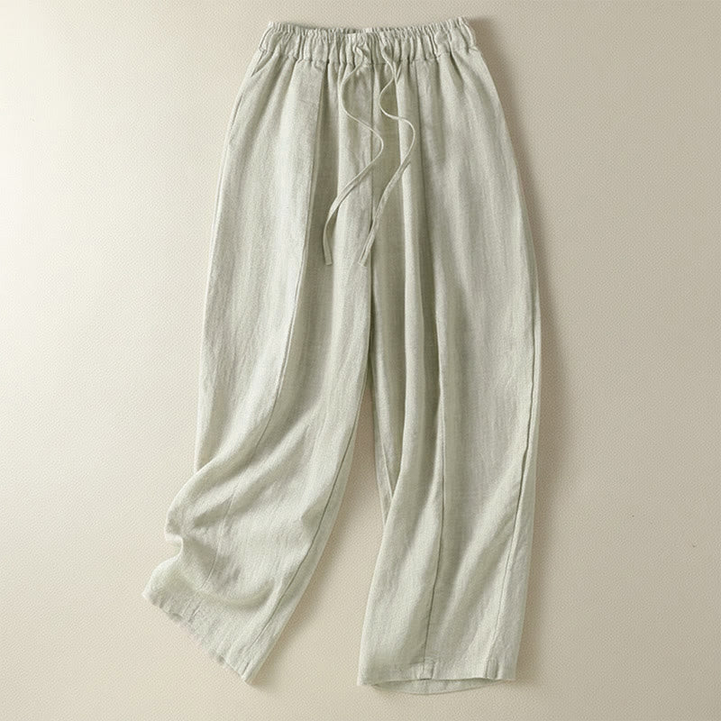 Buddha Stones Pantalon d'été décontracté en lin uni à cordon de serrage et jambes larges avec poches, longueur cheville. - Lin - US8-10, UK/AU12-14, EU40-42 (2XL) - image 7
