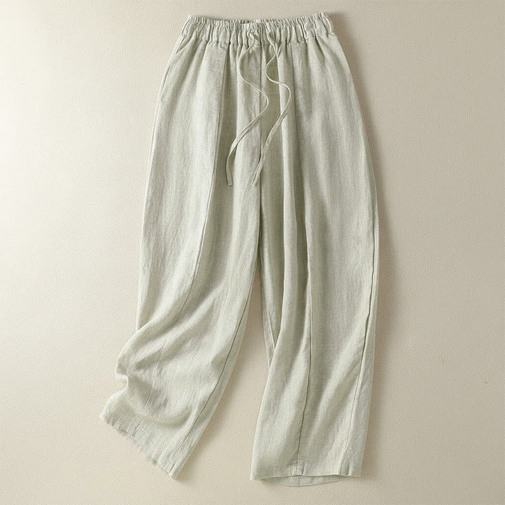 Buddha Stones Pantalon d'été décontracté en lin uni à cordon de serrage et jambes larges avec poches, longueur cheville. - Lin - US8-10, UK/AU12-14, EU40-42 (2XL) - image 7