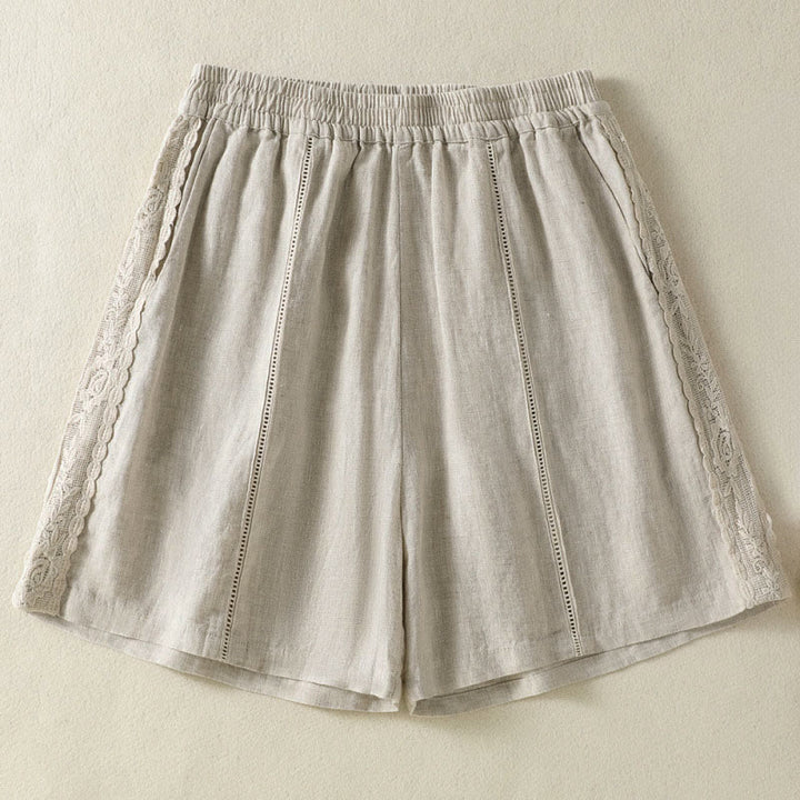 Buddha Stones Short d'été bohème décontracté pour femme, uni, avec dentelle décorative sur les côtés et poches - Lin - US8-10, UK/AU12-14, EU40-42 (2XL) - image 21
