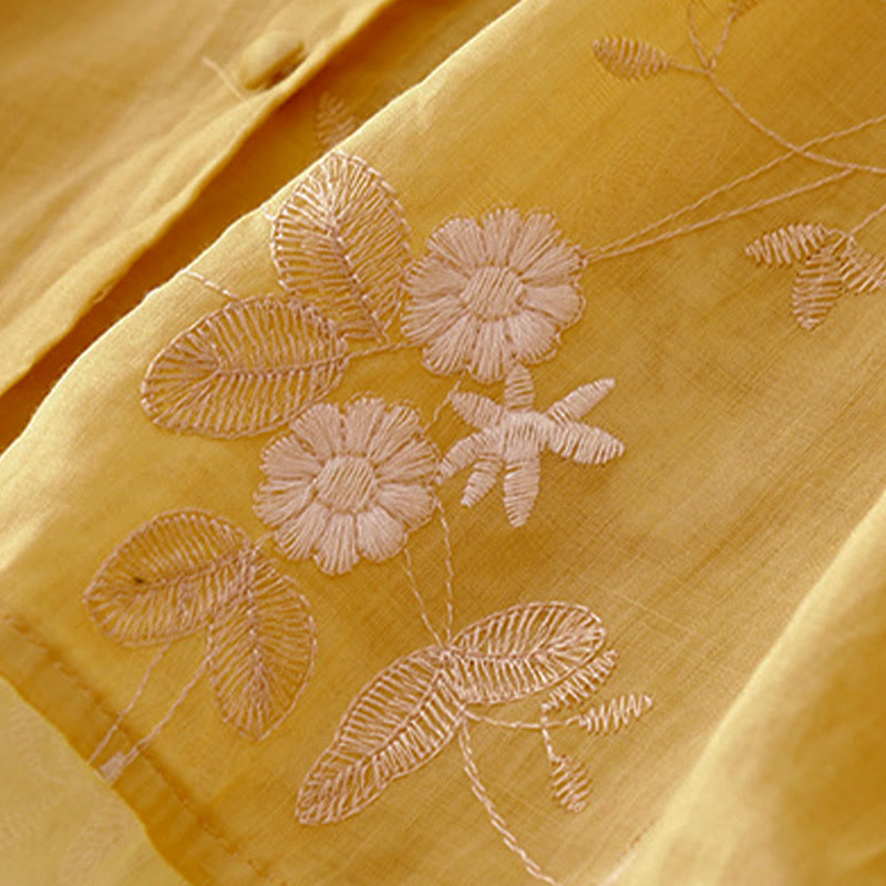 Chemise à manches courtes et col rond pour femme, ornée de pétales brodés et de Buddha Stones - image 9
