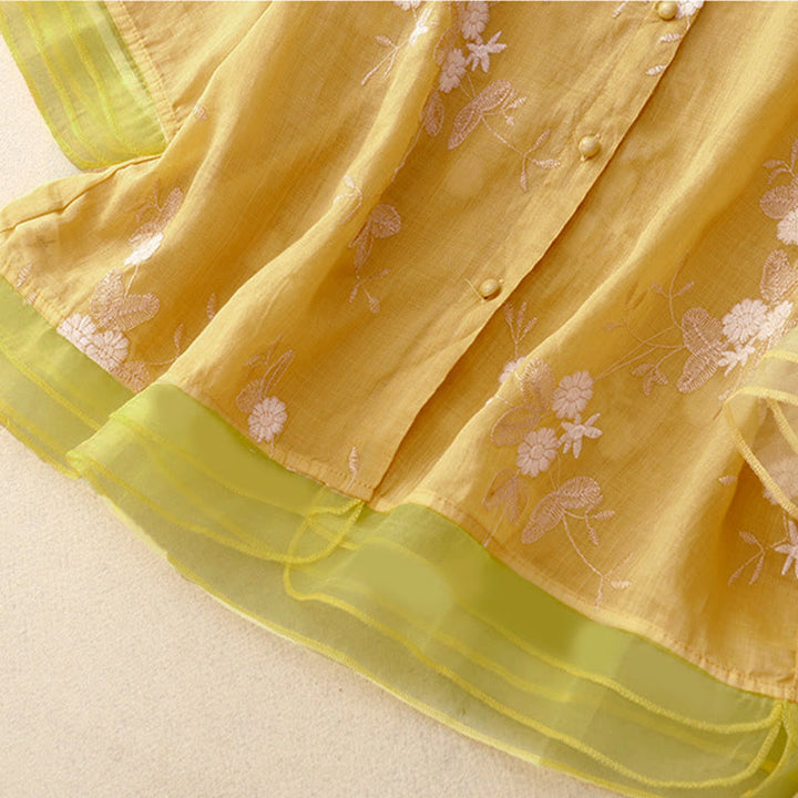 Chemise à manches courtes et col rond pour femme, ornée de pétales brodés et de Buddha Stones - image 10