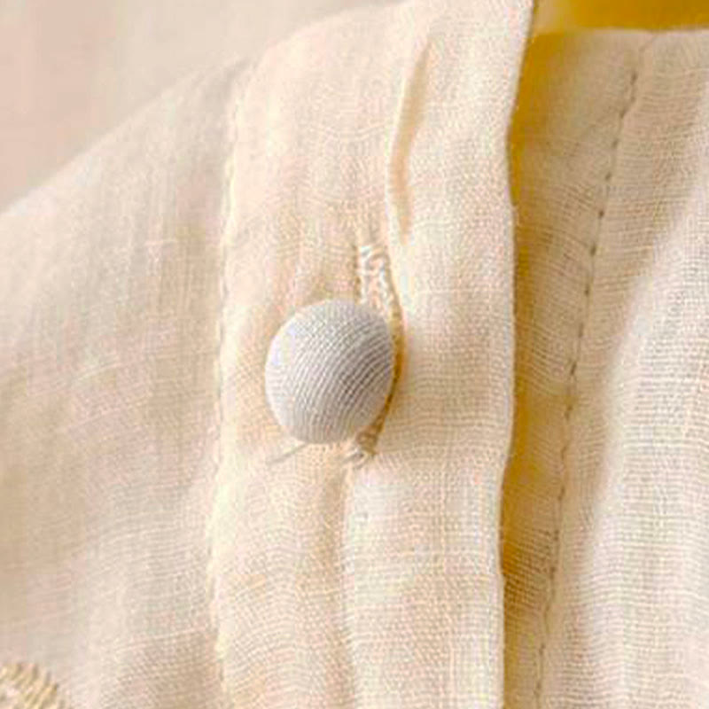 Chemise à manches courtes et col rond pour femme, ornée de pétales brodés et de Buddha Stones - image 5