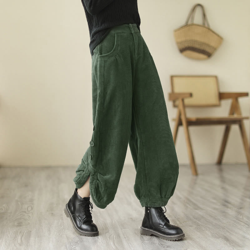 Pantalon en velours côtelé pour femme avec poches et boutons décontractés, orné de Buddha Stones - Vert d'eau - US8-10，UK/AU12-14，EU40-42 (2XL) - image 10