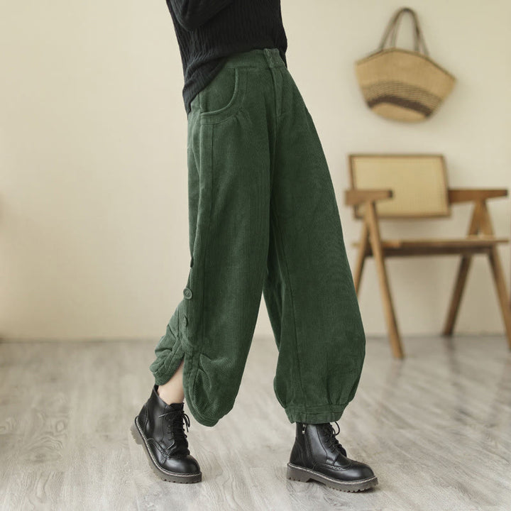 Pantalon en velours côtelé pour femme avec poches et boutons décontractés, orné de Buddha Stones - Vert d'eau - US8-10，UK/AU12-14，EU40-42 (2XL) - image 10