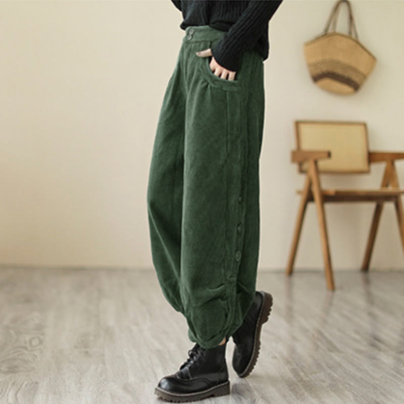 Pantalon en velours côtelé pour femme avec poches et boutons décontractés, orné de Buddha Stones - image 11