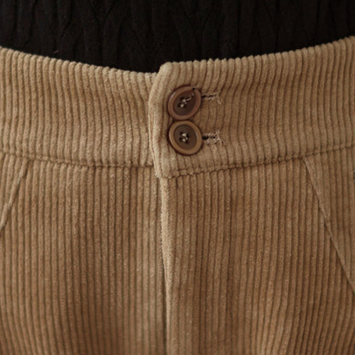 Pantalon en velours côtelé pour femme avec poches et boutons décontractés, orné de Buddha Stones - image 4