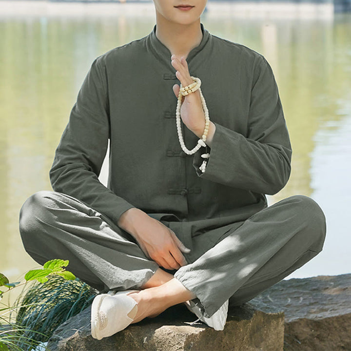 Ensemble de vêtements pour hommes en Buddha Stones, pour la pratique spirituelle du zen, le yoga, la méditation et la prière - Vert foncé - US/UK/AU48，EU58 (6XL) - image 0