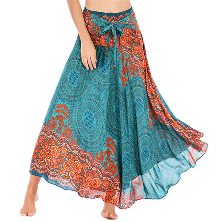 Robe bohème à lacets et fleurs rose des vents, style deux-en-un, avec Buddha Stones - Vert clair - US4-12，UK/AU8-16，EU36-44 (F) - image 0