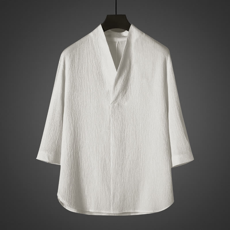 Chemise homme décontractée à manches trois-quarts et col en V Buddha Stones - Blanc - US/UK/AU46，EU56 (5XL) - image 0