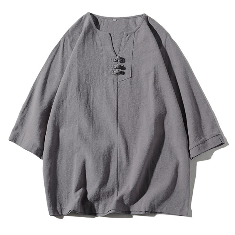 Ensemble de vêtements de méditation pour homme Buddha Stones (2 pièces) : T-shirt uni à col cranté, short large à poches. - image 21