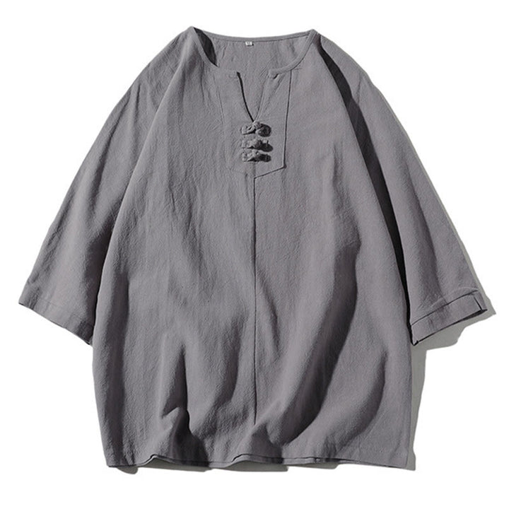 Ensemble de vêtements de méditation pour homme Buddha Stones (2 pièces) : T-shirt uni à col cranté, short large à poches. - image 21
