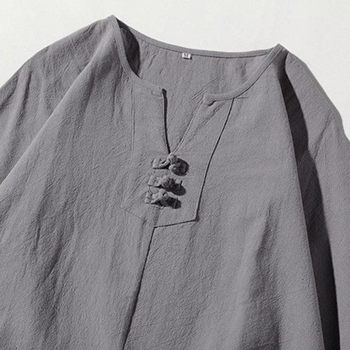 Ensemble de vêtements de méditation pour homme Buddha Stones (2 pièces) : T-shirt uni à col cranté, short large à poches. - image 22