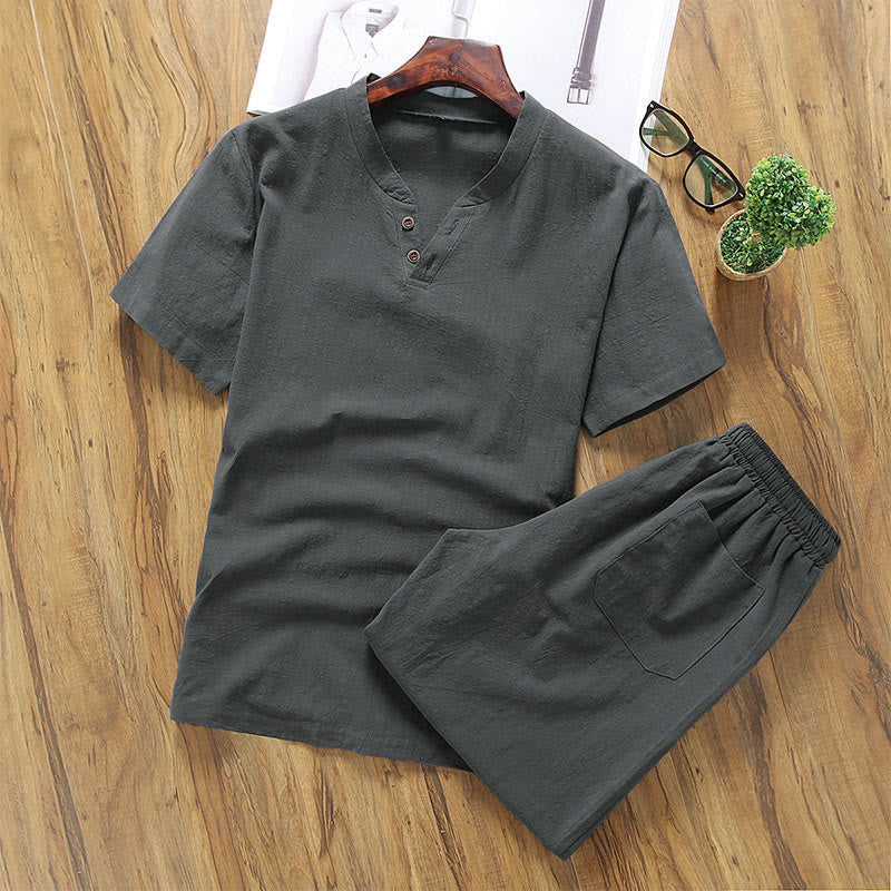Ensemble de méditation pour homme Buddha Stones, composé d'un t-shirt à manches unies et d'un short à poches (2 pièces). - Gris sombre - US/UK/AU46，EU56 (5XL) - image 5