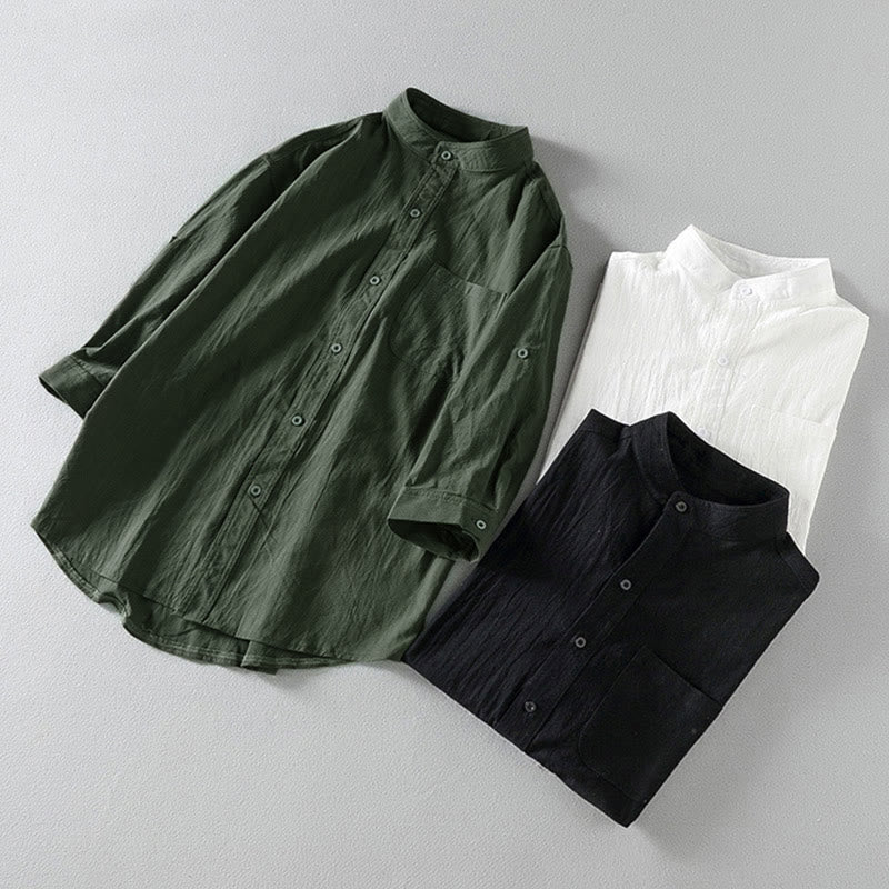 Chemise homme vintage décontractée à manches trois-quarts, coupe simple boutonnage, avec poche, motif Buddha Stones - image 16