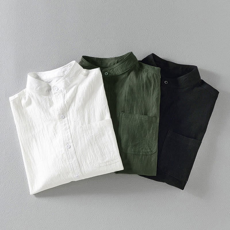 Chemise homme vintage décontractée à manches trois-quarts, coupe simple boutonnage, avec poche, motif Buddha Stones - image 17