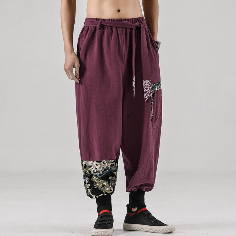 Pantalon harem pour homme à lacets avec poches, motif vagues de l'océan et Buddha Stones - image 17