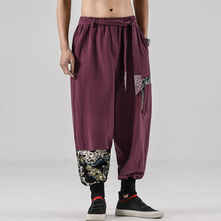 Pantalon harem pour homme à lacets avec poches, motif vagues de l'océan et Buddha Stones - image 17