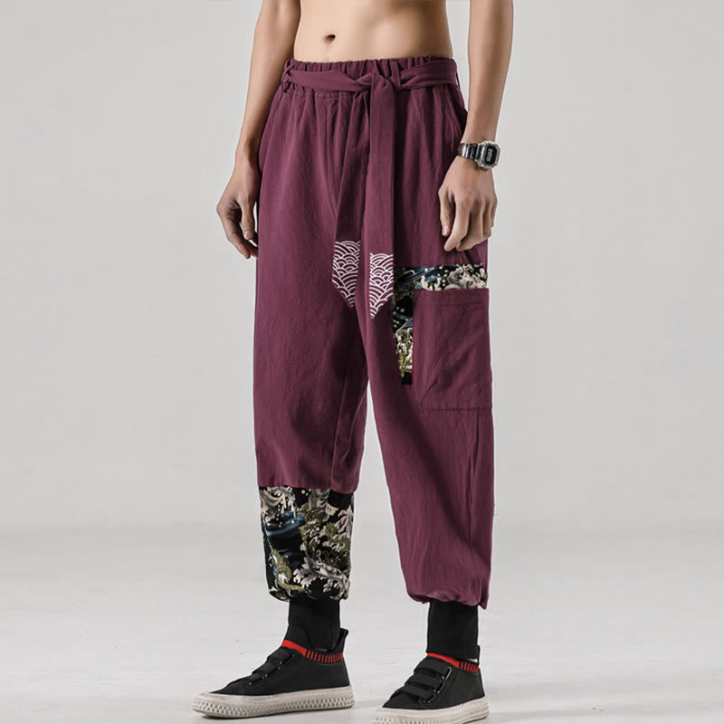Pantalon harem pour homme à lacets avec poches, motif vagues de l'océan et Buddha Stones - image 18