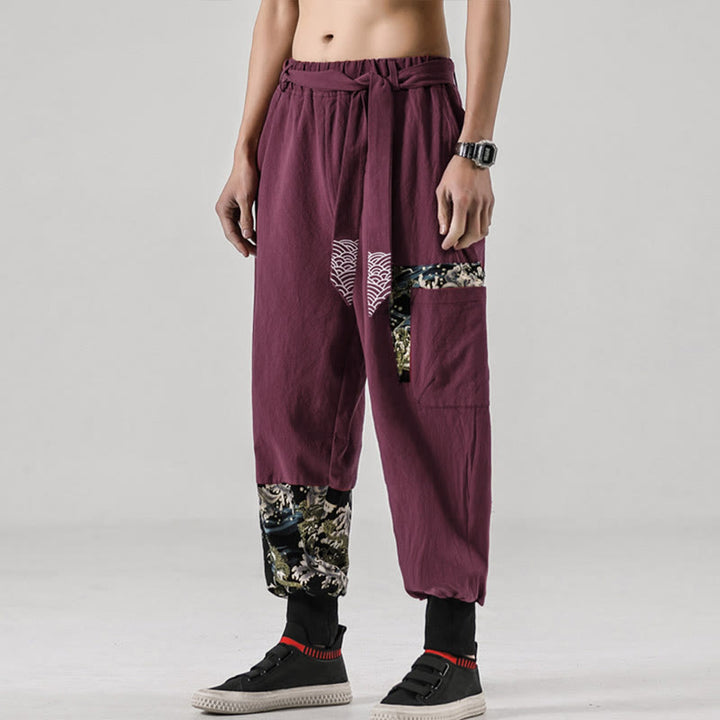 Pantalon harem pour homme à lacets avec poches, motif vagues de l'océan et Buddha Stones - image 18