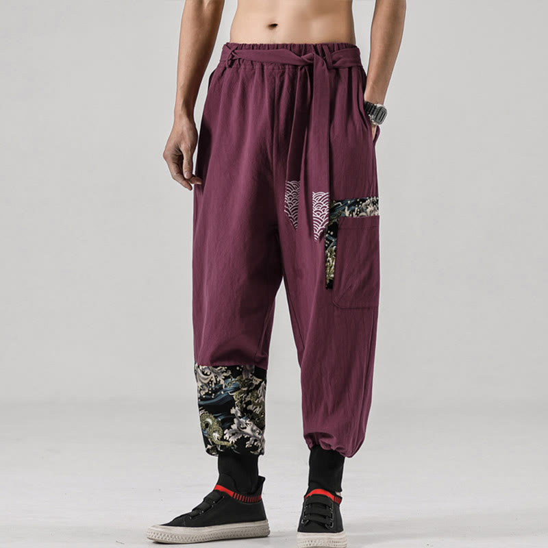 Pantalon harem pour homme à lacets avec poches, motif vagues de l'océan et Buddha Stones - image 14