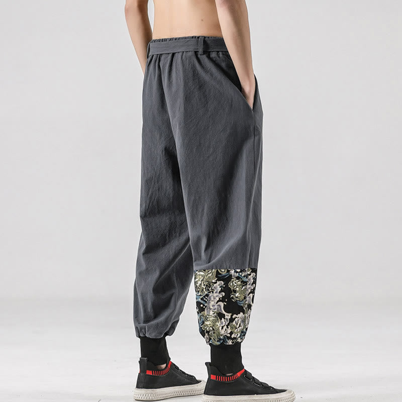 Pantalon harem pour homme à lacets avec poches, motif vagues de l'océan et Buddha Stones - image 24