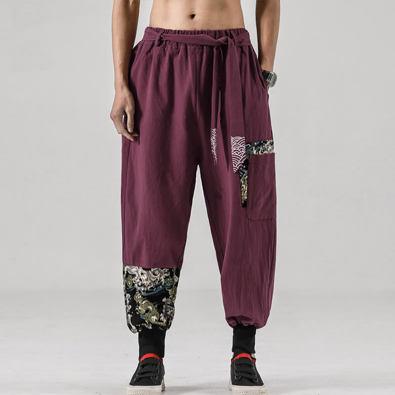 Pantalon harem pour homme à lacets avec poches, motif vagues de l'océan et Buddha Stones - image 15