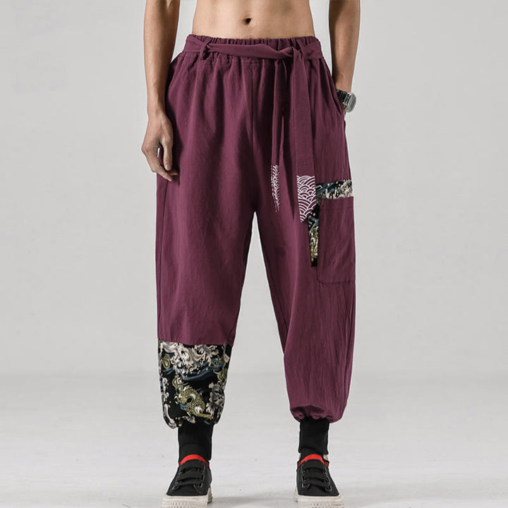 Pantalon harem pour homme à lacets avec poches, motif vagues de l'océan et Buddha Stones - image 15