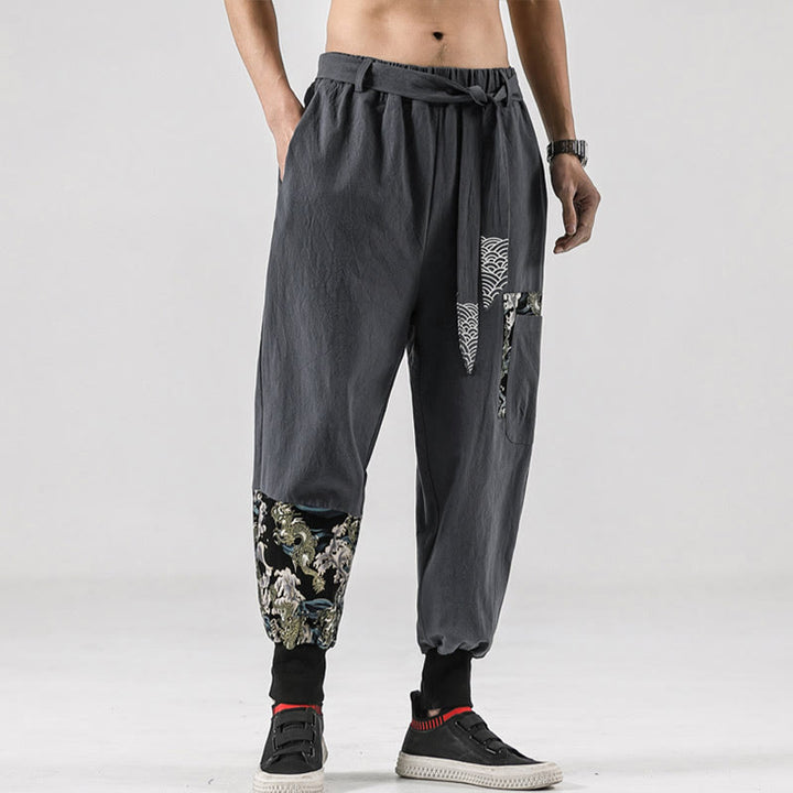 Pantalon harem pour homme à lacets avec poches, motif vagues de l'océan et Buddha Stones - image 22